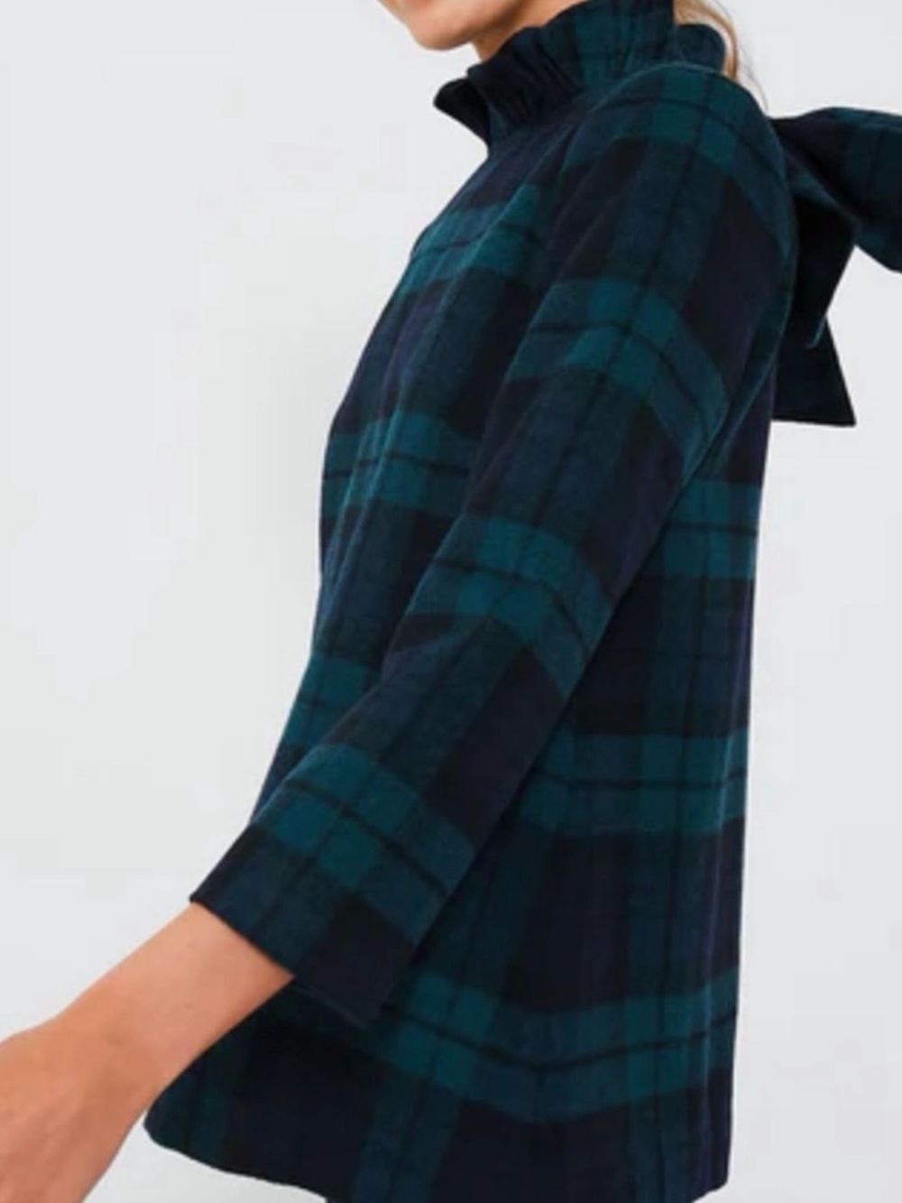 Tuckernuck Faye Blouse Blackwatch Plaid Ruffle Collar Wool Blend NWT Large